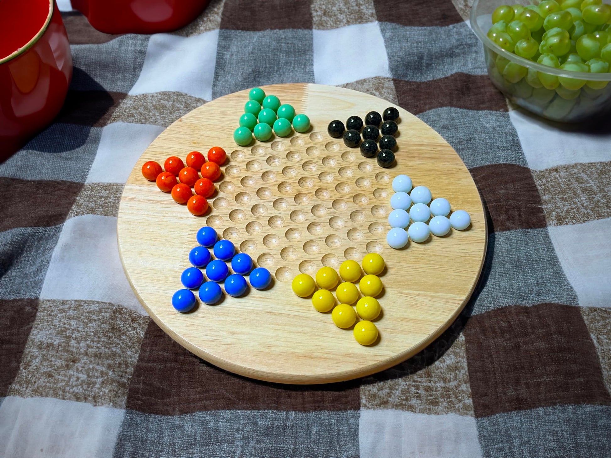 WE Games Solid Wood Chinese Checkers Set with Glass Marbles - 11.5 inches