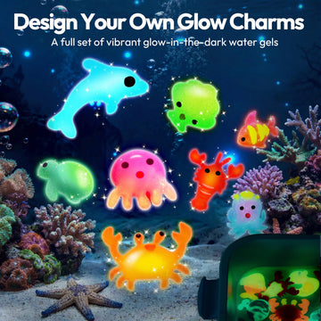 Klever Kits Glow-in-The-Dark Water Gel Kit, Magic Fairy Water Pets Toy Kit with 10 Gels(7 Glow-in-The-Dark Gels), 12 Molds, Preserving Bottle, DIY
