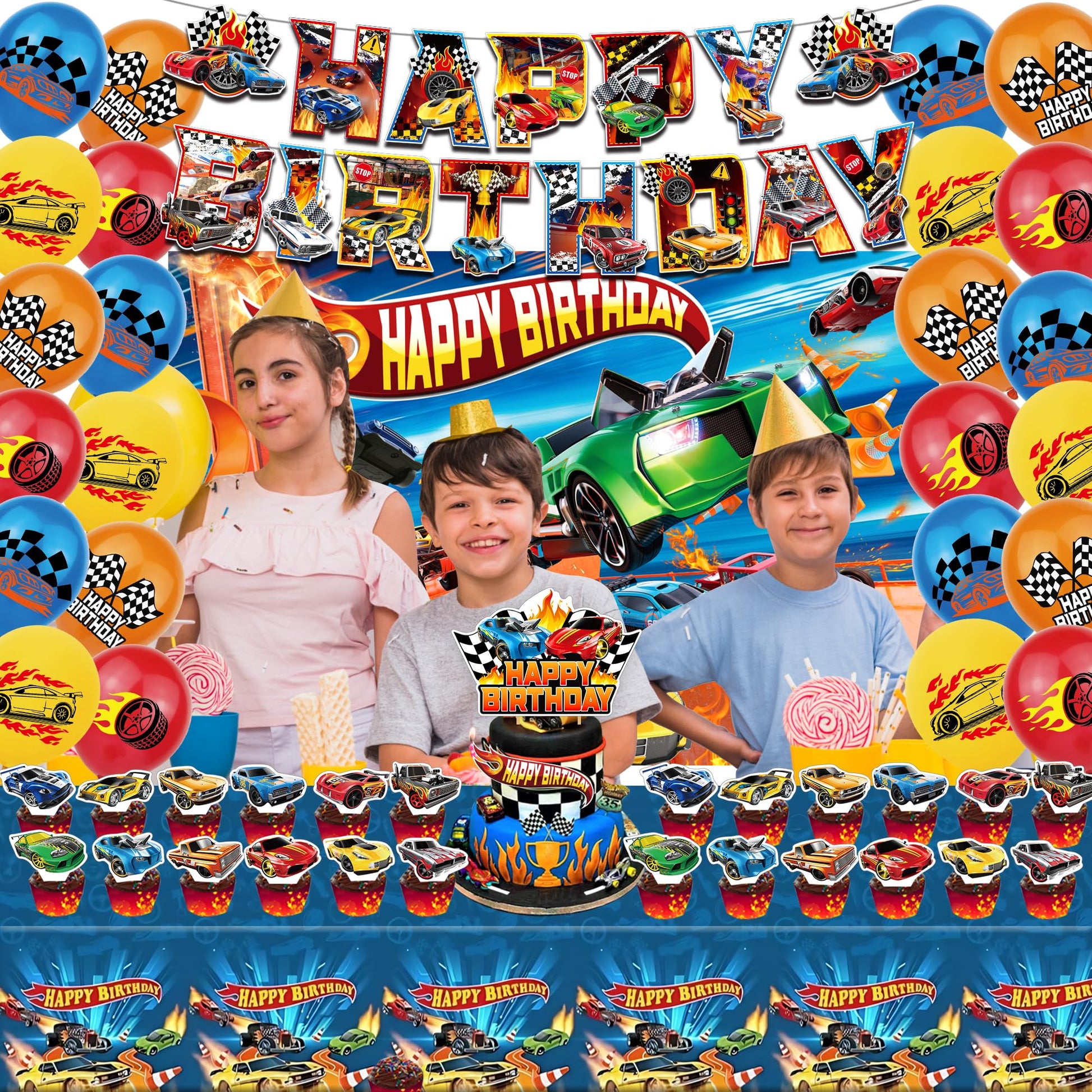 52Pcs Hot Car Birthday Party Decorations, Birthday Party Supplies for Car