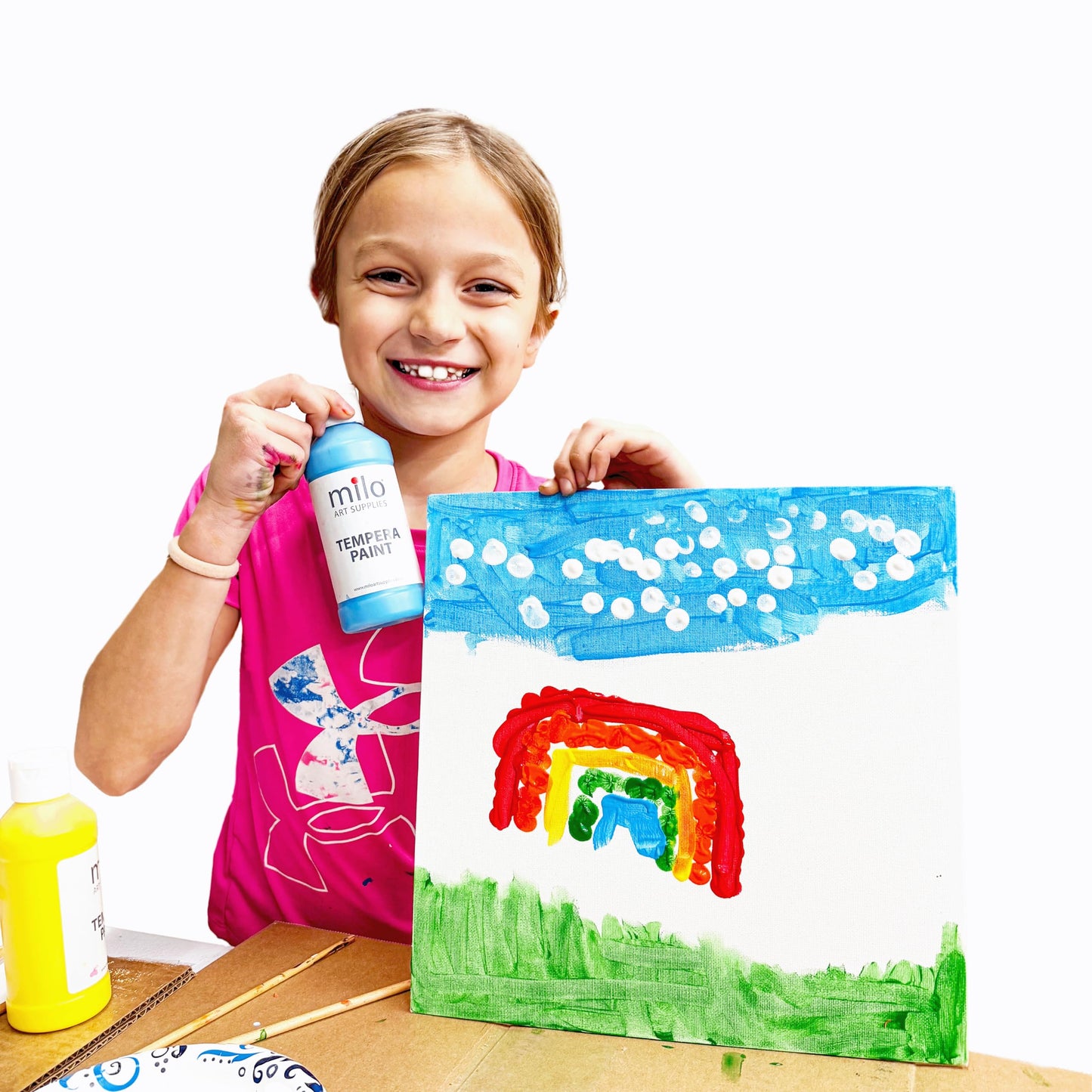 milo Kid's Washable Tempera Paint Set, 12 Primary Colors, 8 oz Bottles