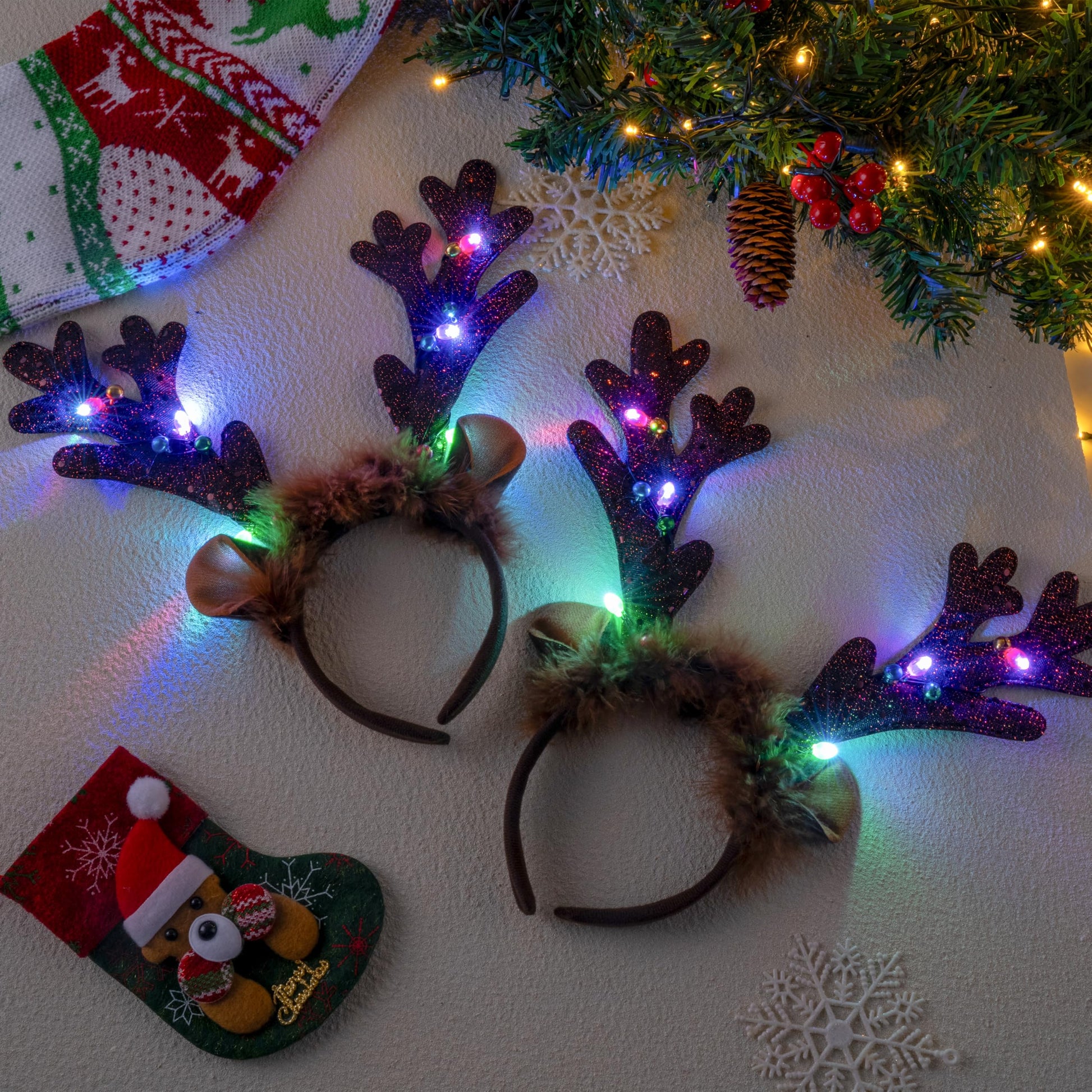JOYIN 4 PCS Christmas Light Up Antler Headband, Long Antler Headband for Adult Kids Christmas Party Favor Supplies Xmas Accessories Holiday.
