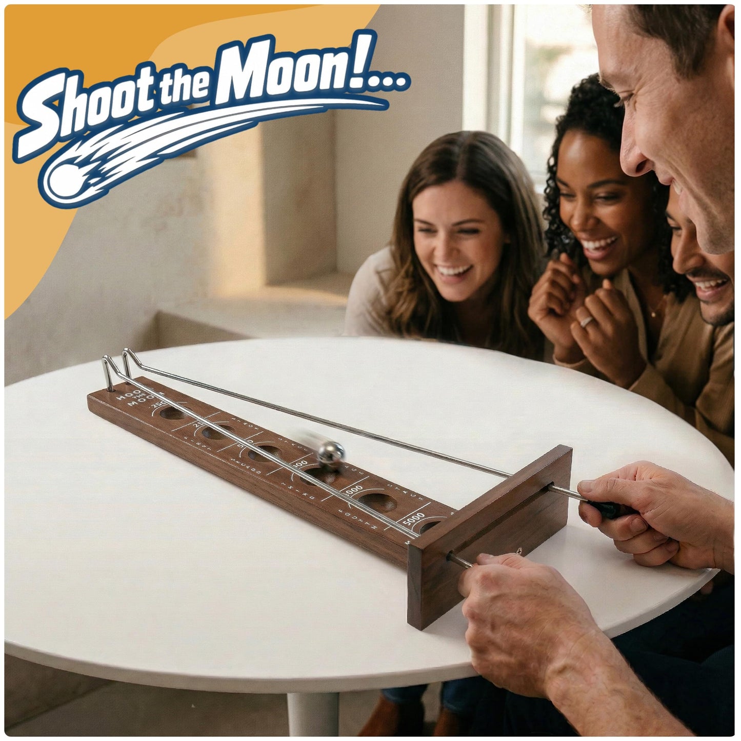 WE Games Shoot the Moon Game, Large 17.5 inch Size, Walnut Wood Stain, Retro Games for Adults, Classic Table Top Board Game