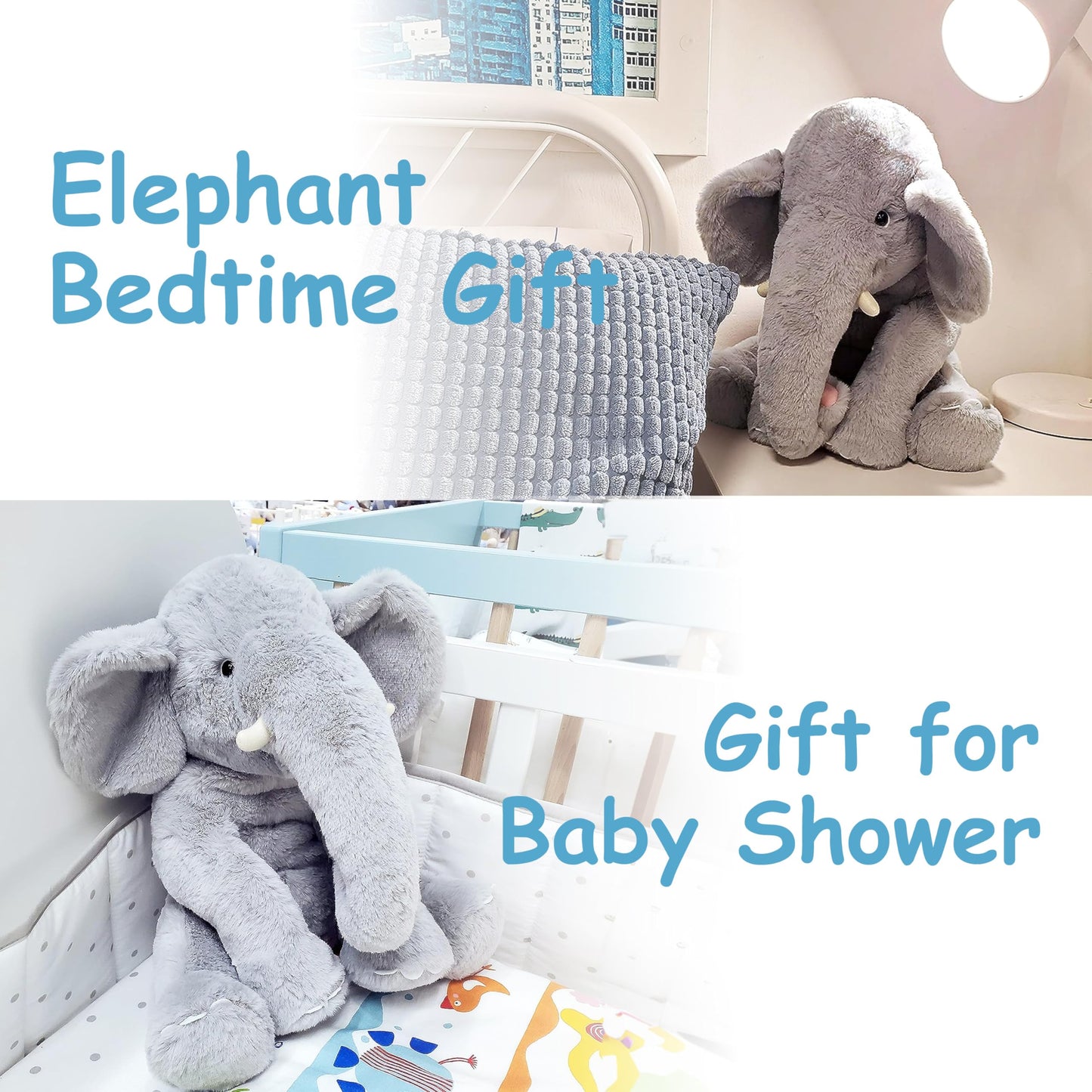 WEIGEDU Huggable Elephant Plush Toy Stuffed Animal, Gray, 13 inch