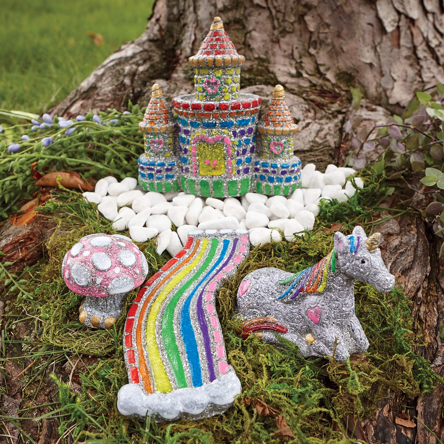 MindWare Paint Your Own Stone Unicorn Garden - Weather-Resistant Garden Rocks Paint Kit for Kids - Includes Paint, Brushes and Instructions - Ages 8