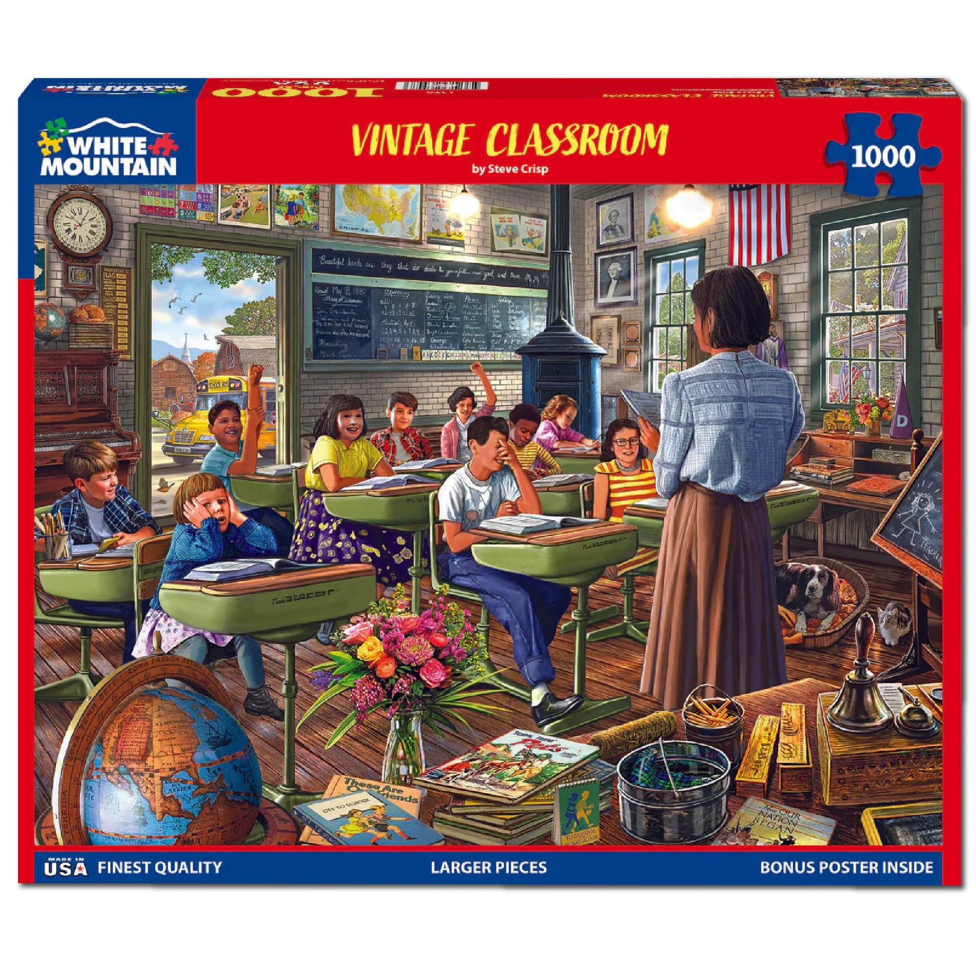White Mountain 1000 Piece Jigsaw Puzzle Retro Childhood, Vintage Classroom