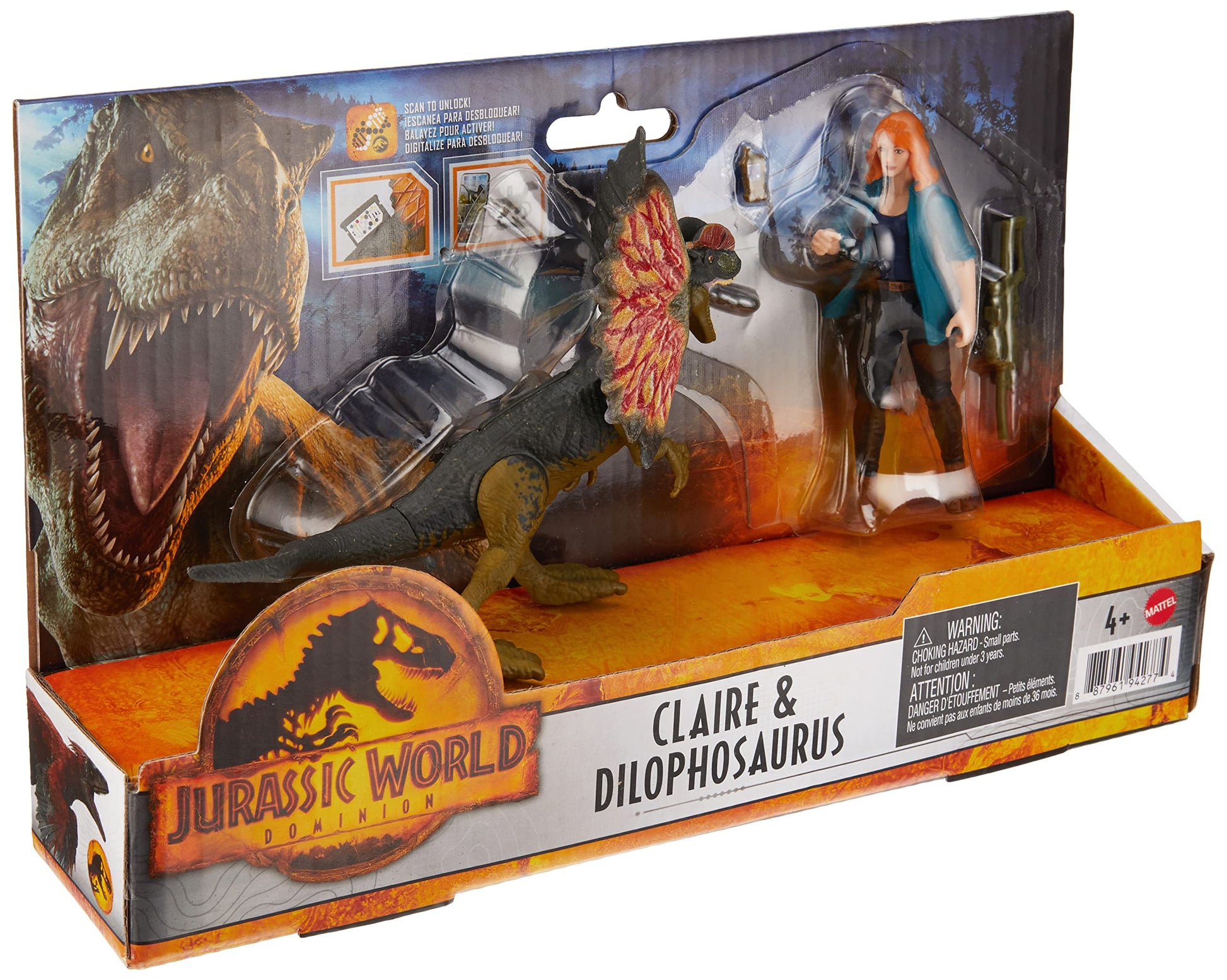 Mattel Jurassic World Dominion Human and Dino Pack, Claire & Dilophosaurus Action Figure Toys and Accessories