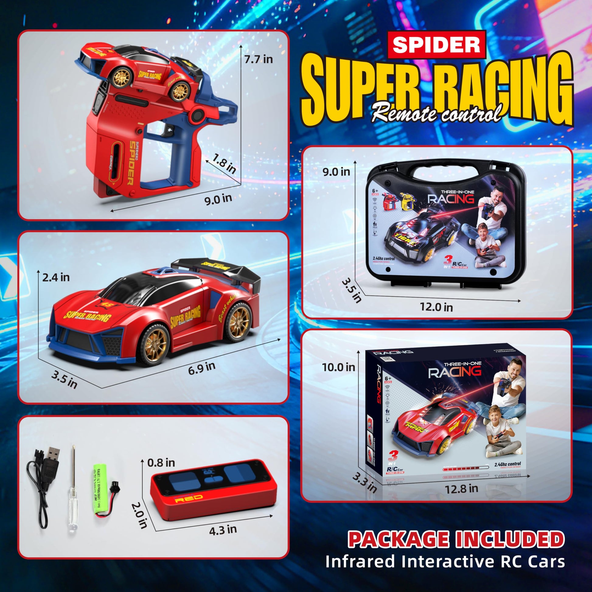 BuddyBight 3 in 1 Remote Control Car with Infrared Gun, 2.4GHz Drift RC Cars w/Duel Remote, Stunt Car Toys with Shooting Game, Rechargeable Battery