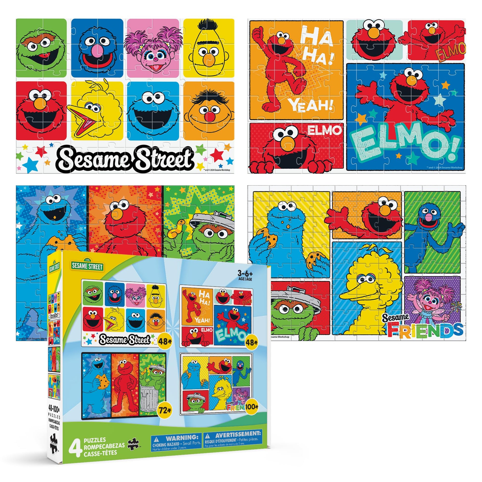 Buffalo Games - Sesame - 4 Pack Multi-Piece Puzzles for Kids Ages 3-6+