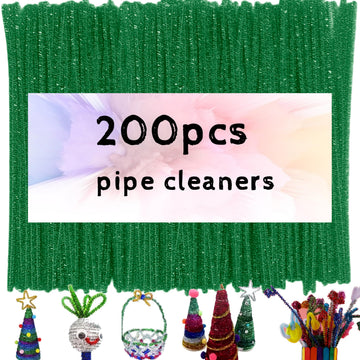 200pcs Pipe Cleaners, Glitter Grass Green Pipe Cleaners Craft Supplies,Thick Chenille Stems Fuzzy Wire Sticks Holiday Decorations and School Supplies