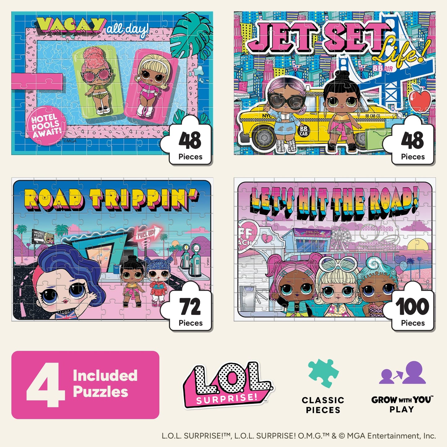 Buffalo Games - LOL - 4 X 1 Kids Multipack - LOL Travel - Multi Piece Jigsaw Puzzle for Adults -Challenging Puzzle Perfect for Game Nights - Finished