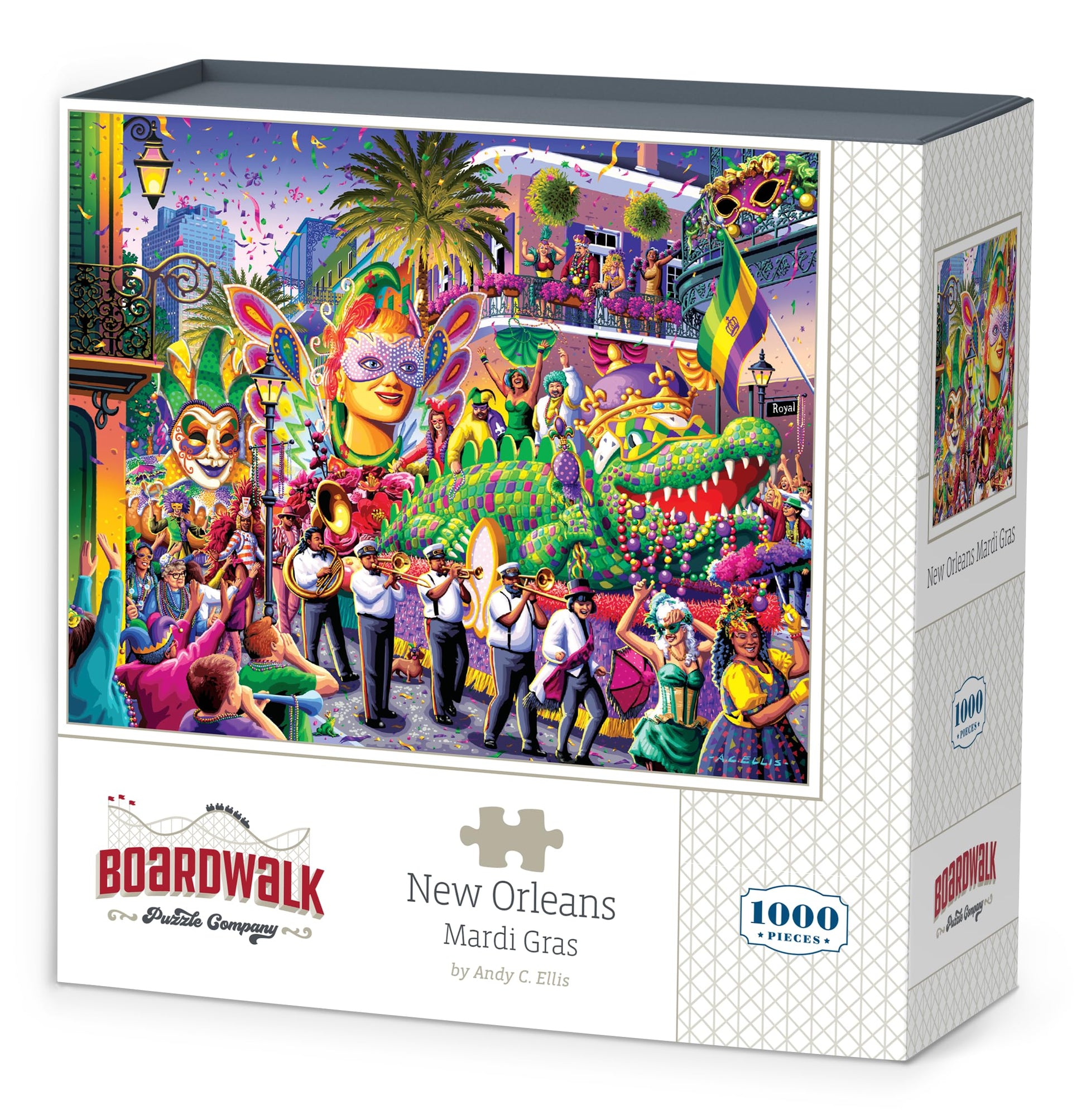 Boardwalk New Orleans Mardi Gras 1000 Piece Jigsaw Puzzle Fun Colorful Festival Puzzles with Premium Box, Gift for Adults and Family 19"x26"