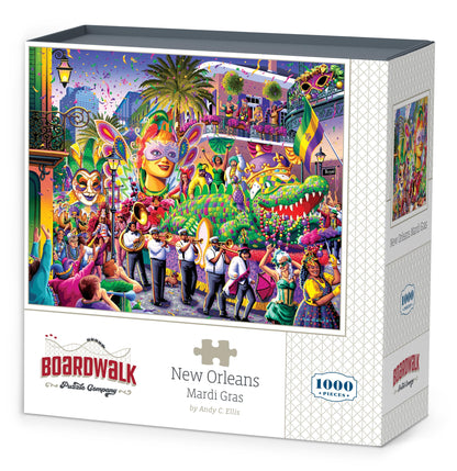 Boardwalk New Orleans Mardi Gras 1000 Piece Jigsaw Puzzle Fun Colorful Festival Puzzles with Premium Box, Gift for Adults and Family 19"x26"