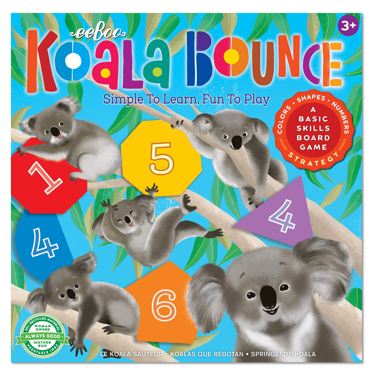 eeBoo: Koala Bounce Board Game, Develops Shape and Number Recognition for Children, a Basic Skills Board Game, Great for Ages 3 and up