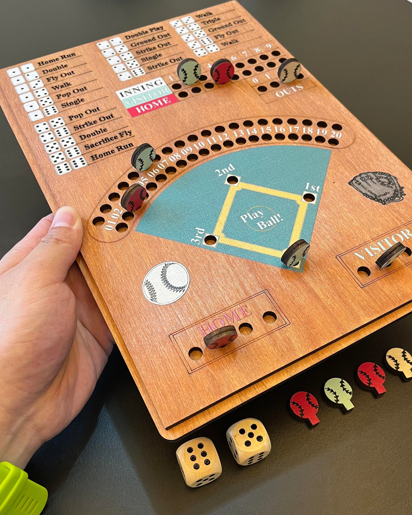 CBLKUS Baseball Dice Board Game,Fun Board Game with Dice,Wooden Baseball Games for Family,Party and Holiday Gatherings,Baseball Board Game Premium