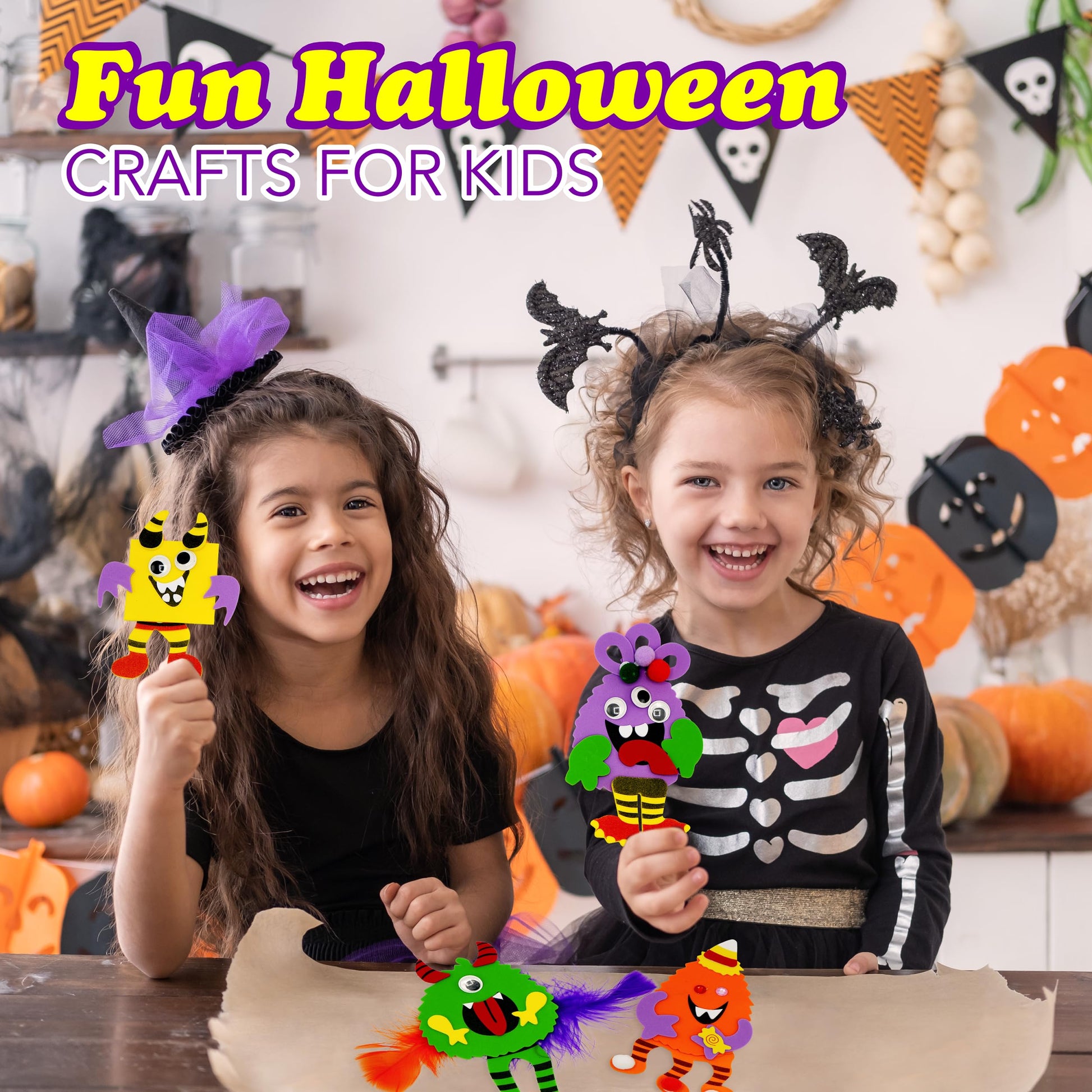 4E's Novelty Halloween Crafts for Kids (4 Pack) Silly Monsters Foam Magnet Fall Crafts Bulk, Halloween Party Activities