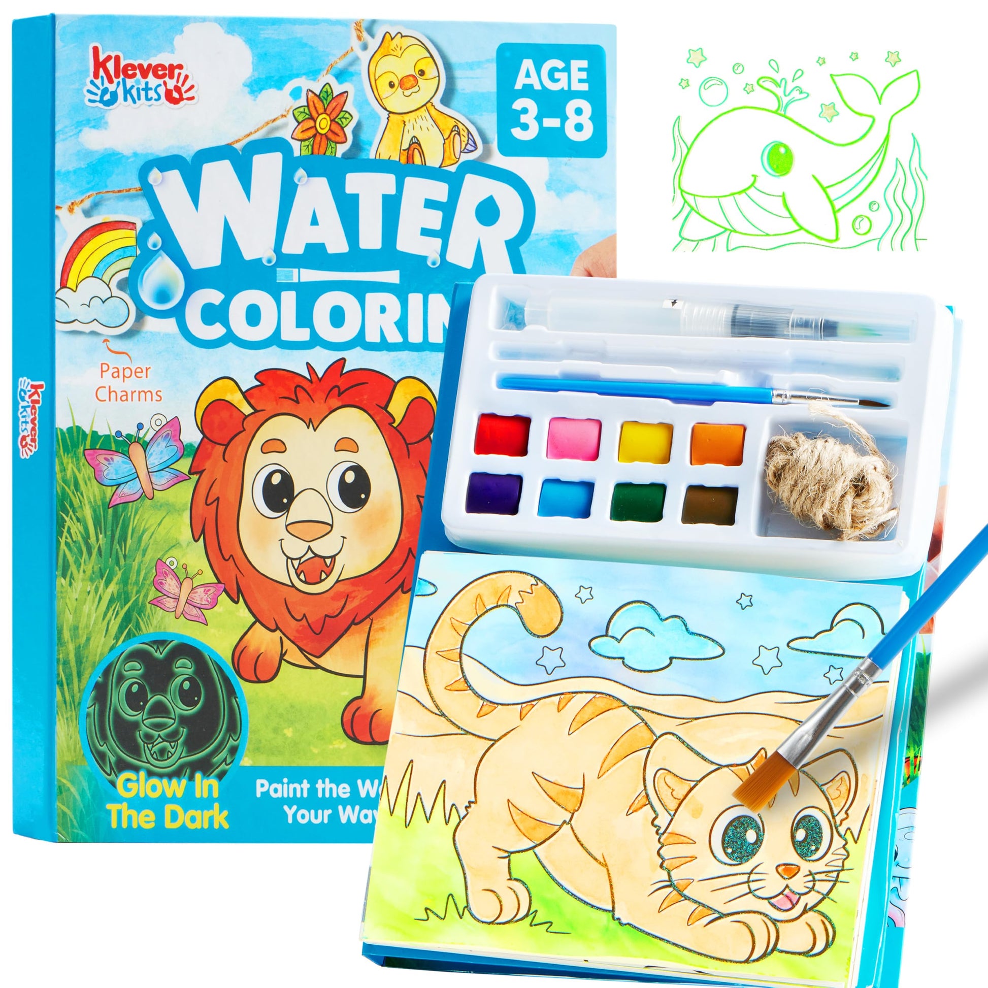 Klever Kits JOVA Paint with Water Coloring Books, Arts and Crafts for Kids Ages 3-8, Mess Free Painting for Toddlers Glow in the Dark, Travel Drawing