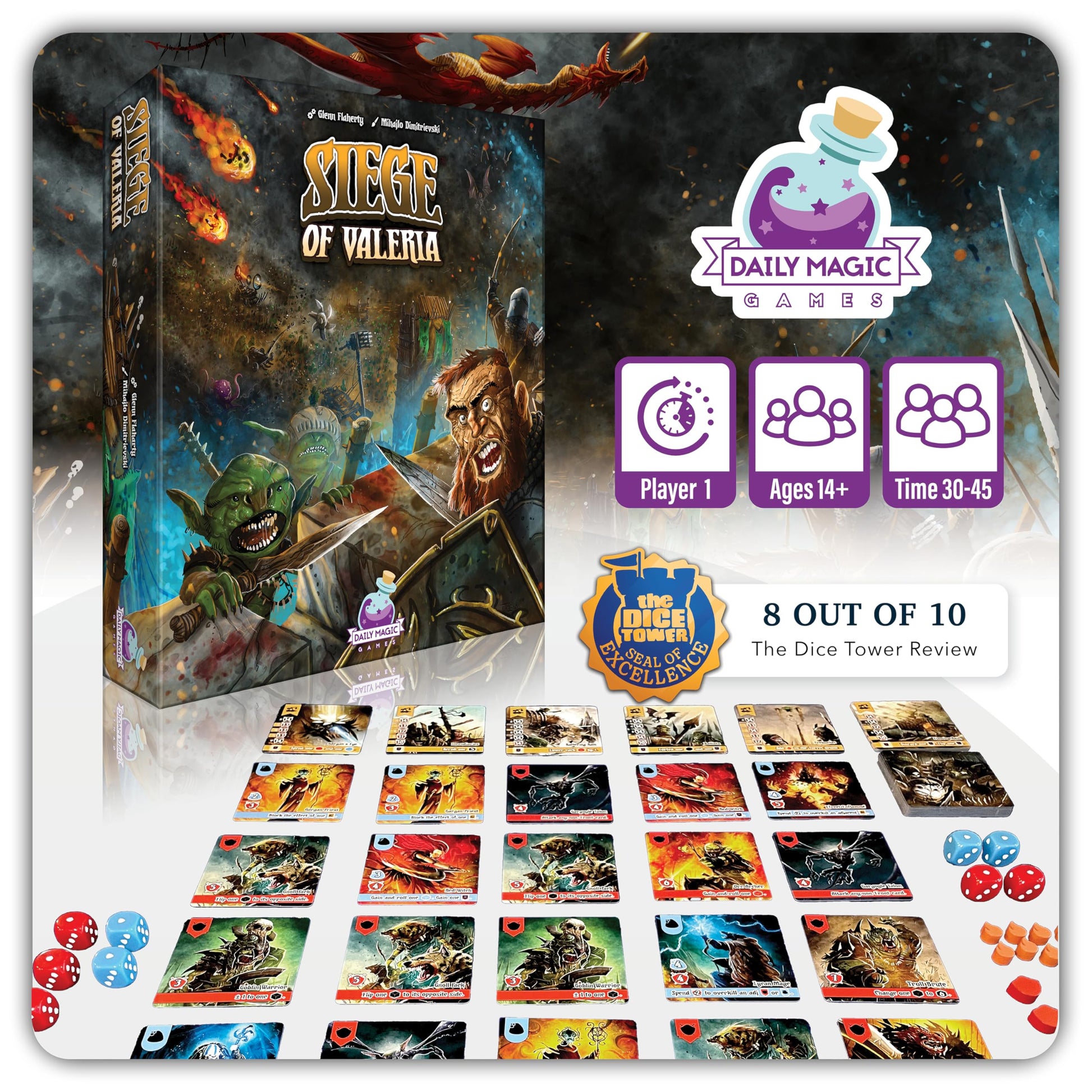 Siege of Valeria Board Game - Tower Defense Solo Board Game with Dice Rolling and Combo Cards. Single Player Fun with Fast Paced Gameplay
