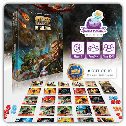 Siege of Valeria Board Game - Tower Defense Solo Board Game with Dice Rolling and Combo Cards. Single Player Fun with Fast Paced Gameplay