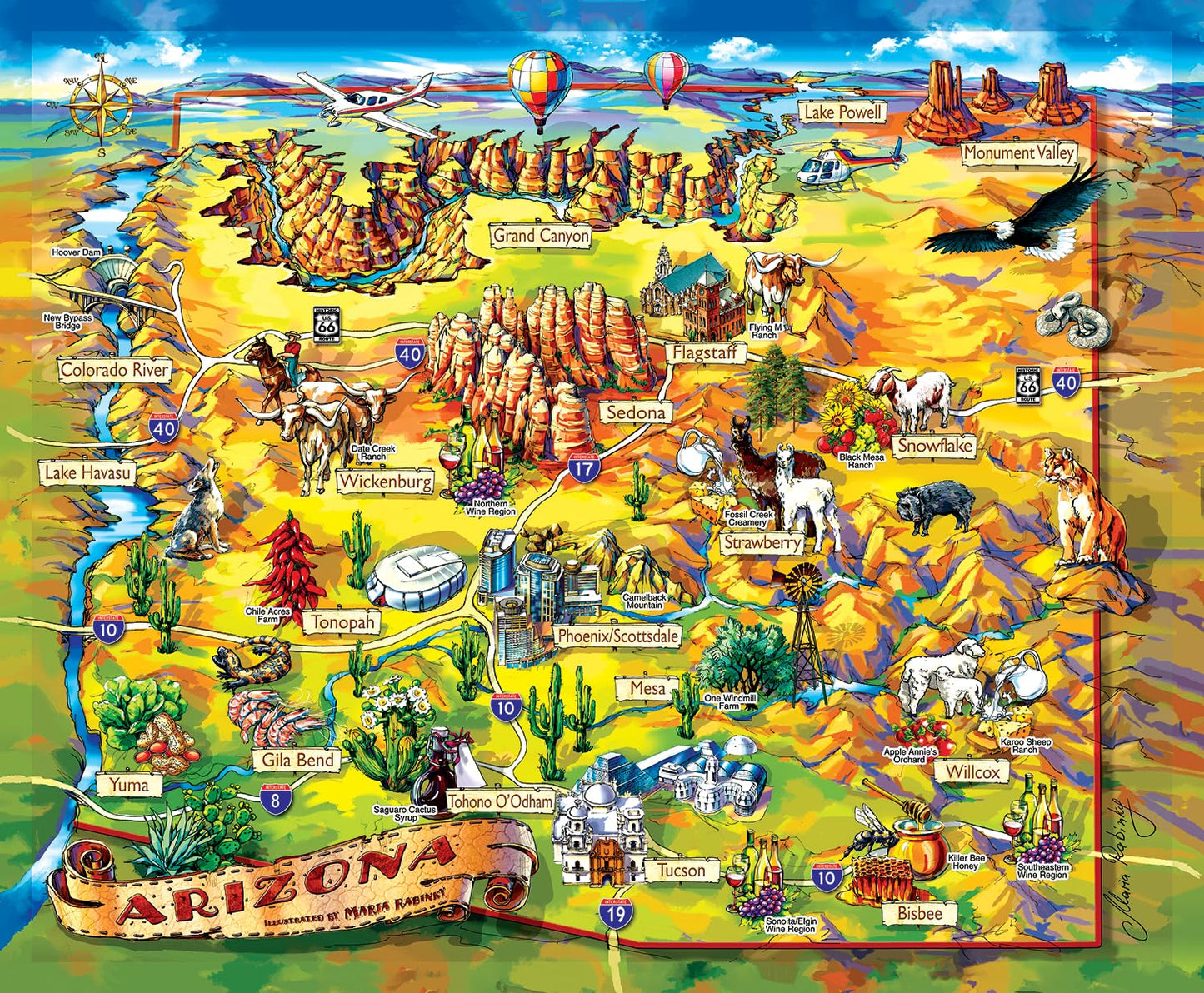 SUNSOUT INC - Arizona Map - 1000 pc Jigsaw Puzzle by Artist: Maria Rabinky - Finished Size 23" x 28" - MPN# 20525
