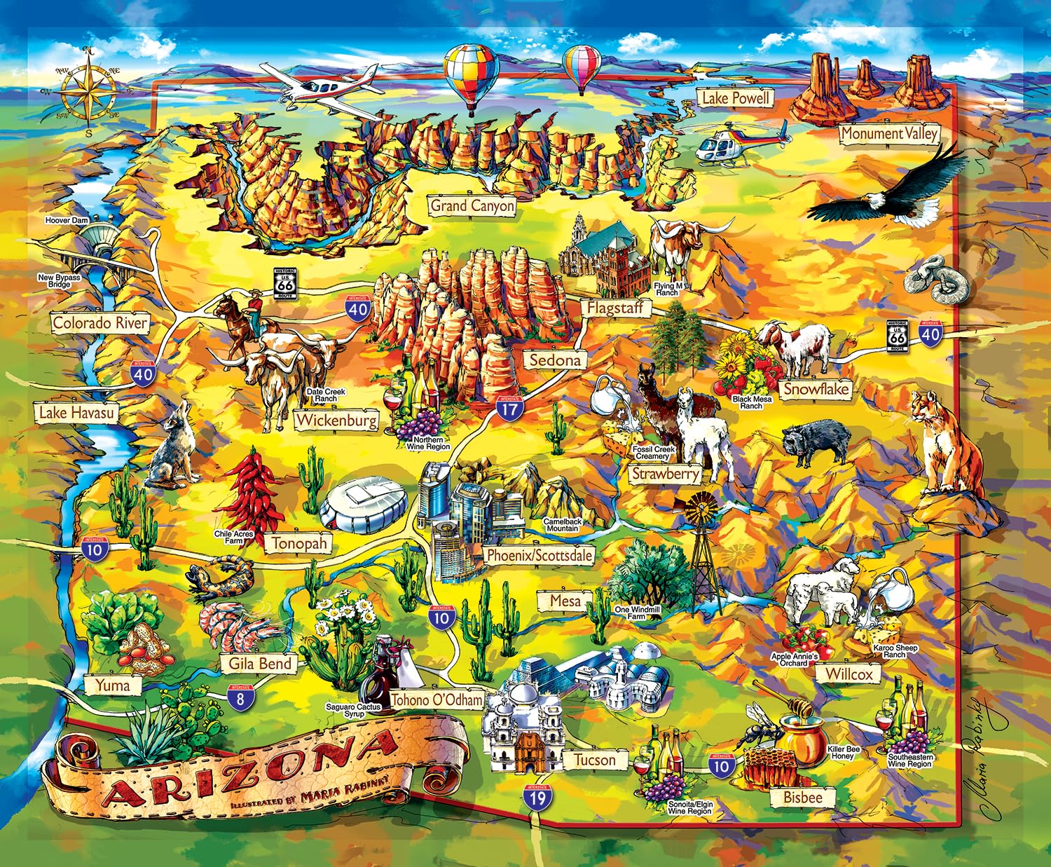 SUNSOUT INC - Arizona Map - 1000 pc Jigsaw Puzzle by Artist: Maria Rabinky - Finished Size 23" x 28" - MPN# 20525