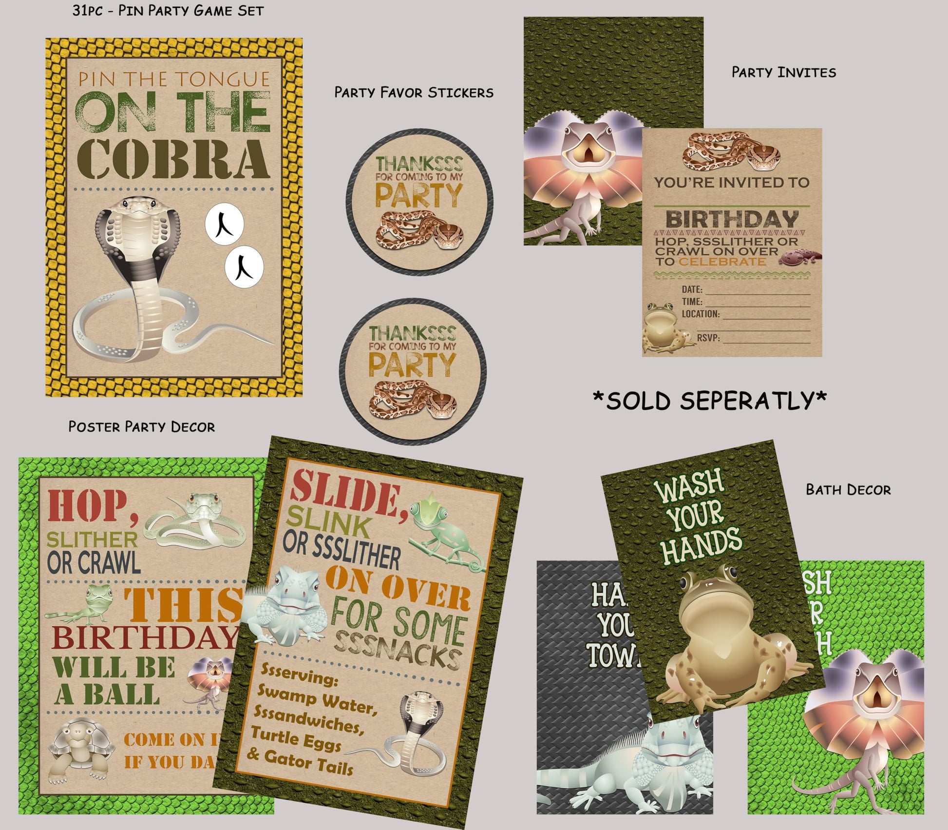 Silly Goose Gifts Thankssss Snake Reptile Themed Birthday Party Favor Stickers Supply Decorations Kraft (24 Included) Thank You for Coming