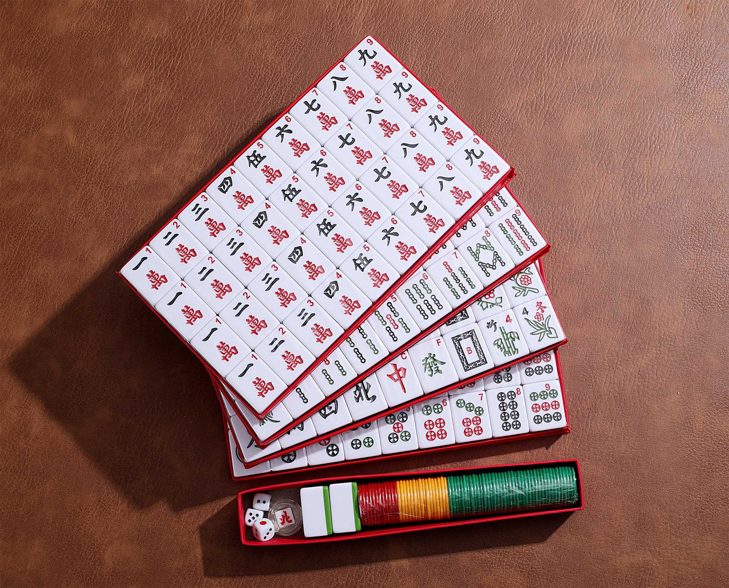 Mose Cafolo Professional Chinese Mahjong Game Set 146 Numbered Large Size Tiles with Carrying Travel Case, Complete Mahjong Tiles Set (Majiang
