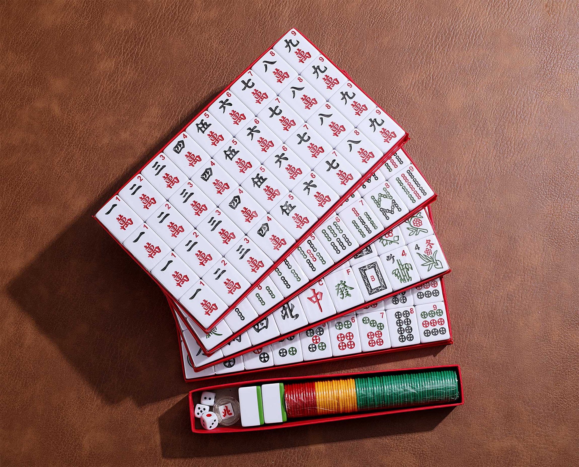 Mose Cafolo Professional Chinese Mahjong Game Set 146 Numbered Large Size Tiles with Carrying Travel Case, Complete Mahjong Tiles Set (Majiang