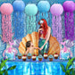 Fufuddz Under The Sea Party Decorations, Ocean Themed Party Decorations with Jellyfish Decor Blue Fringe Backdrop Tablecloth for Classroom Decor Beach