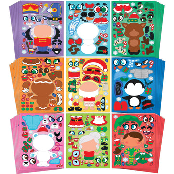 JOYIN 48 Pcs Christmas Make A Face Sticker Sheets Make Your Characters with Santa Santa, Gnome, Reindeer, Snowman, Gifts for Kids School Activities