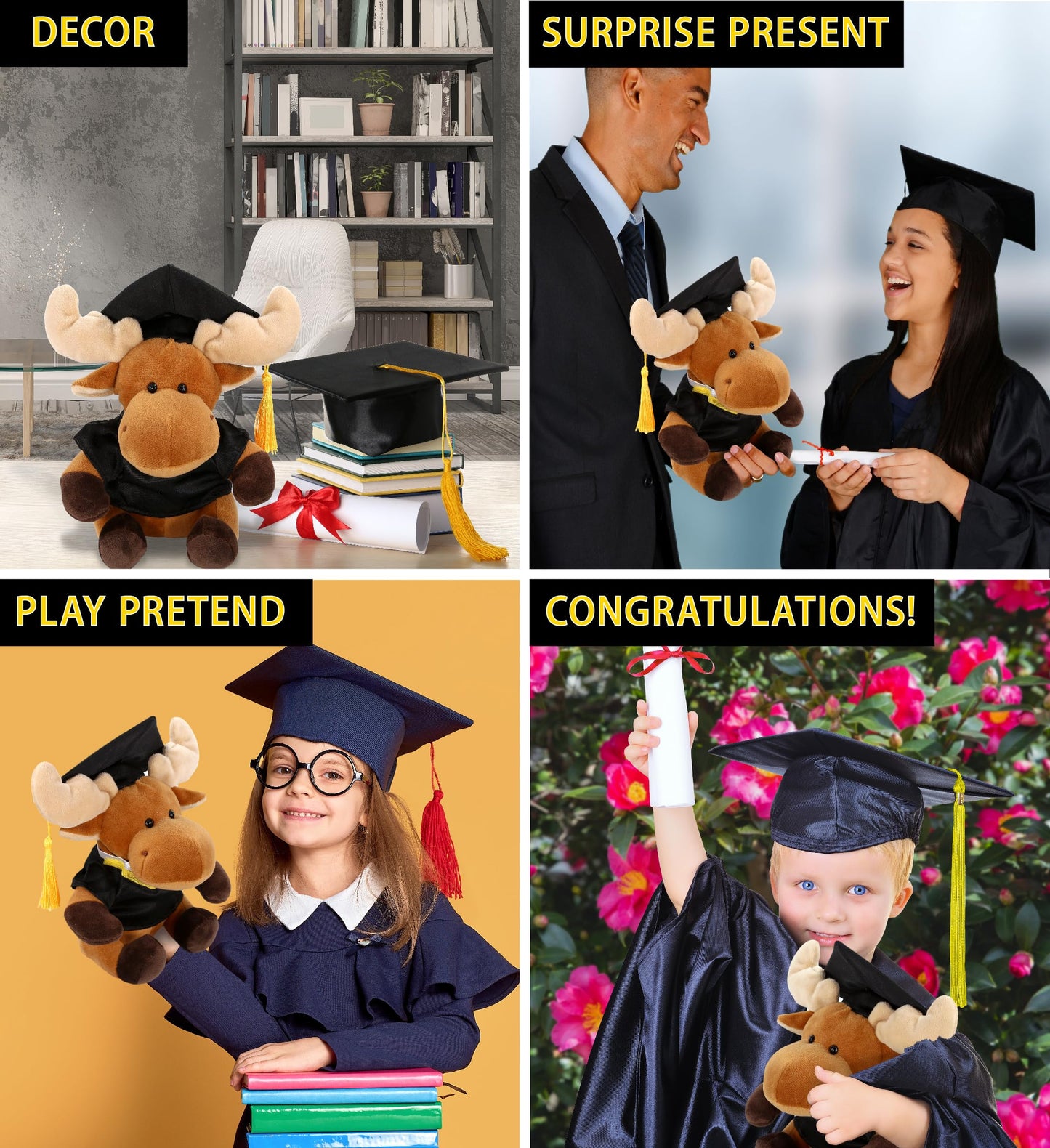 DolliBu Moose Graduation Plush Toy - Soft Huggable Graduation Stuffed Animal Dress Up with Gown and Cap with Tassel Outfit with Personalization - 6