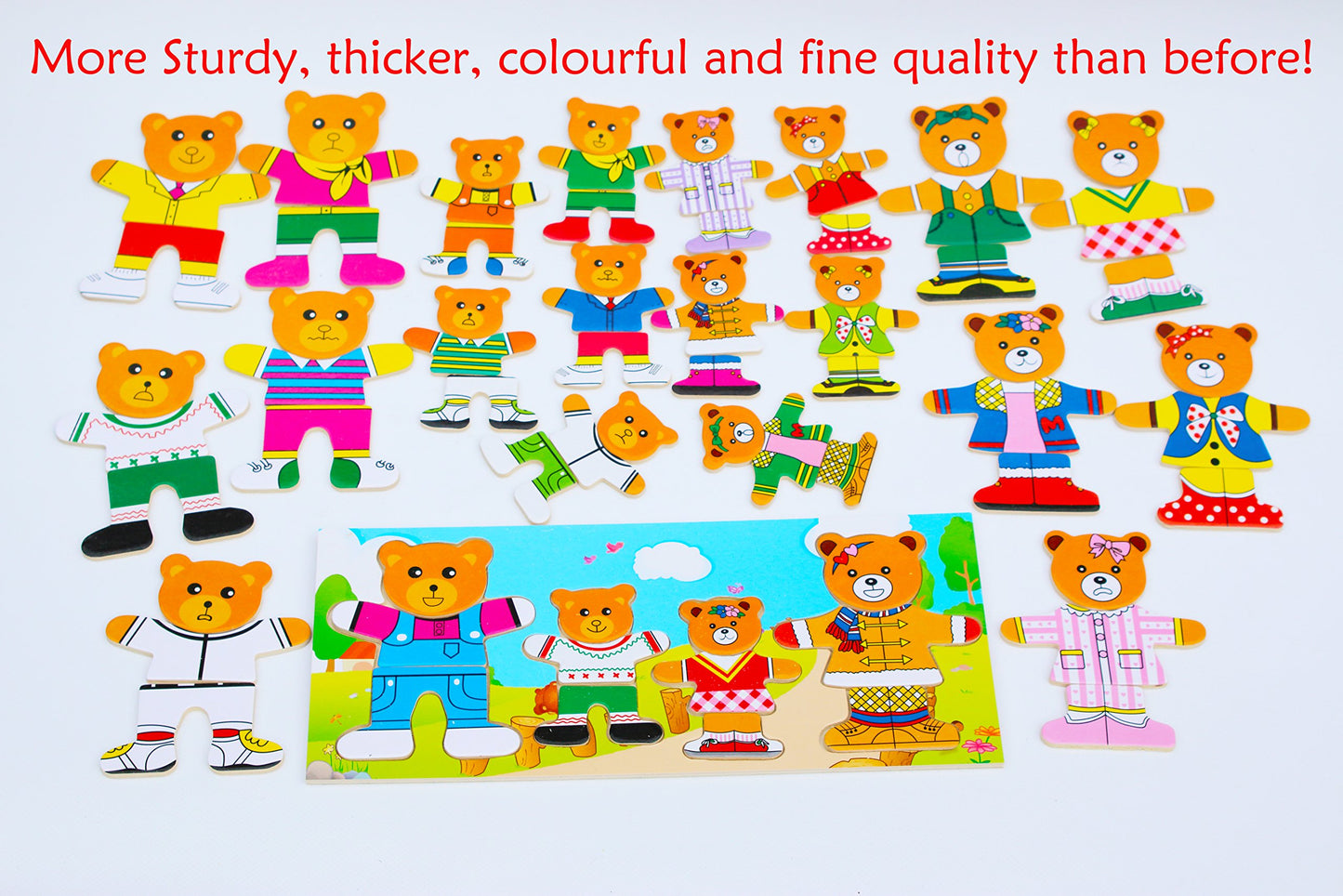TOWO Wooden Bear Family Dress Up Puzzle Box, Sorting Matching Toy