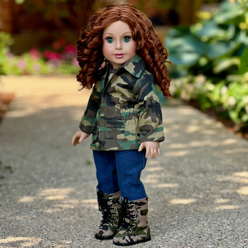 Military Style - 18 Inch Doll Clothes - 4 Piece Outfit - Camouflage Jacket, T-Shirt, Stretchy Jeans and Camouflage Boots (Dolls Not Included)