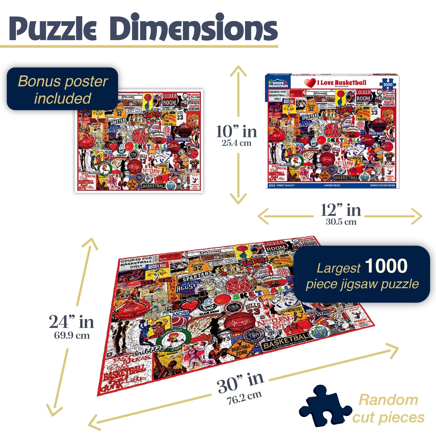 White Mountain 1000 Piece Jigsaw Puzzle Legends Collage, I Love Basketball
