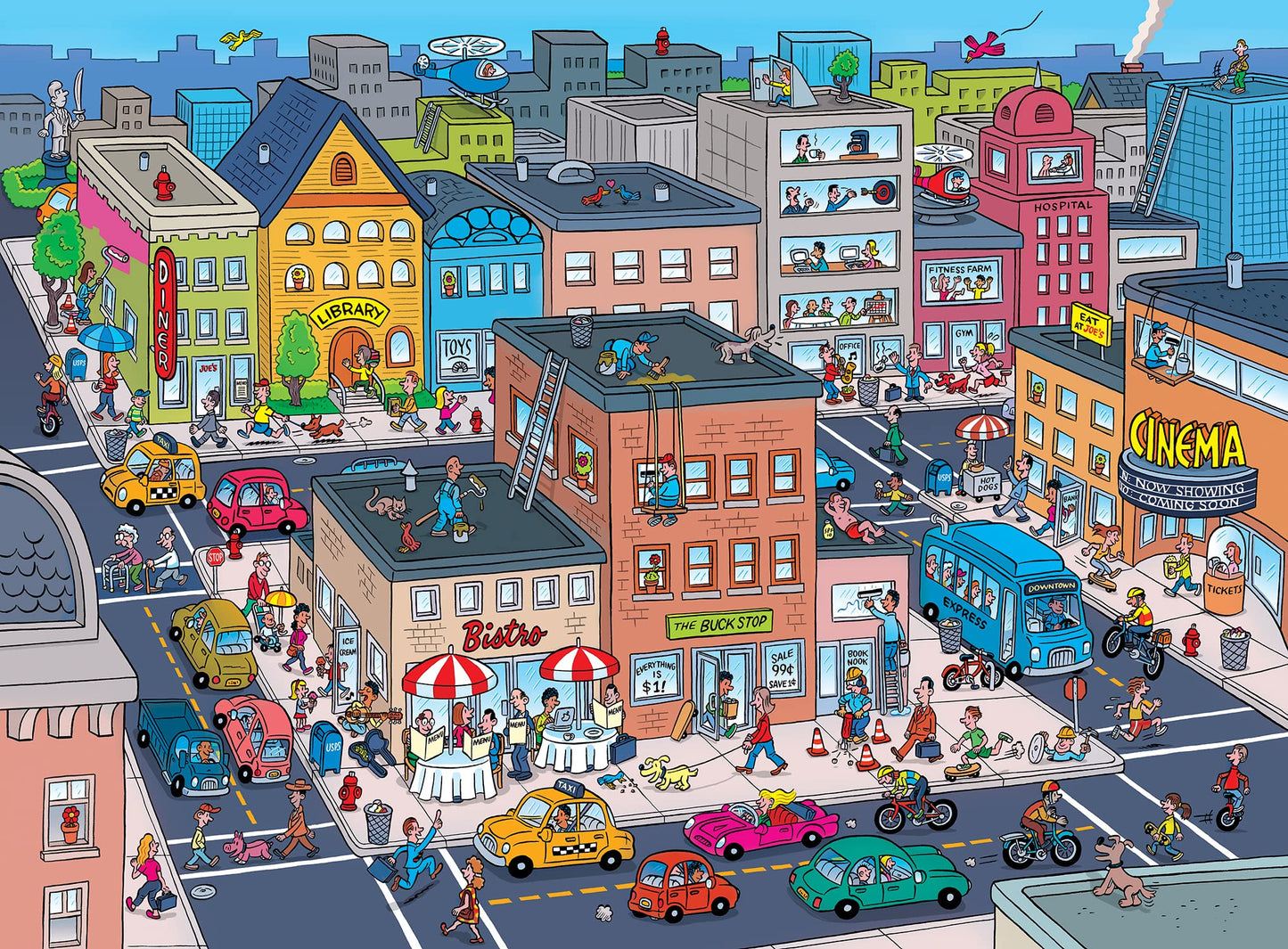 Masterpieces 100 Piece Family Jigsaw Puzzle for Kids - 101 Things to Spot in Town - 14"x19"