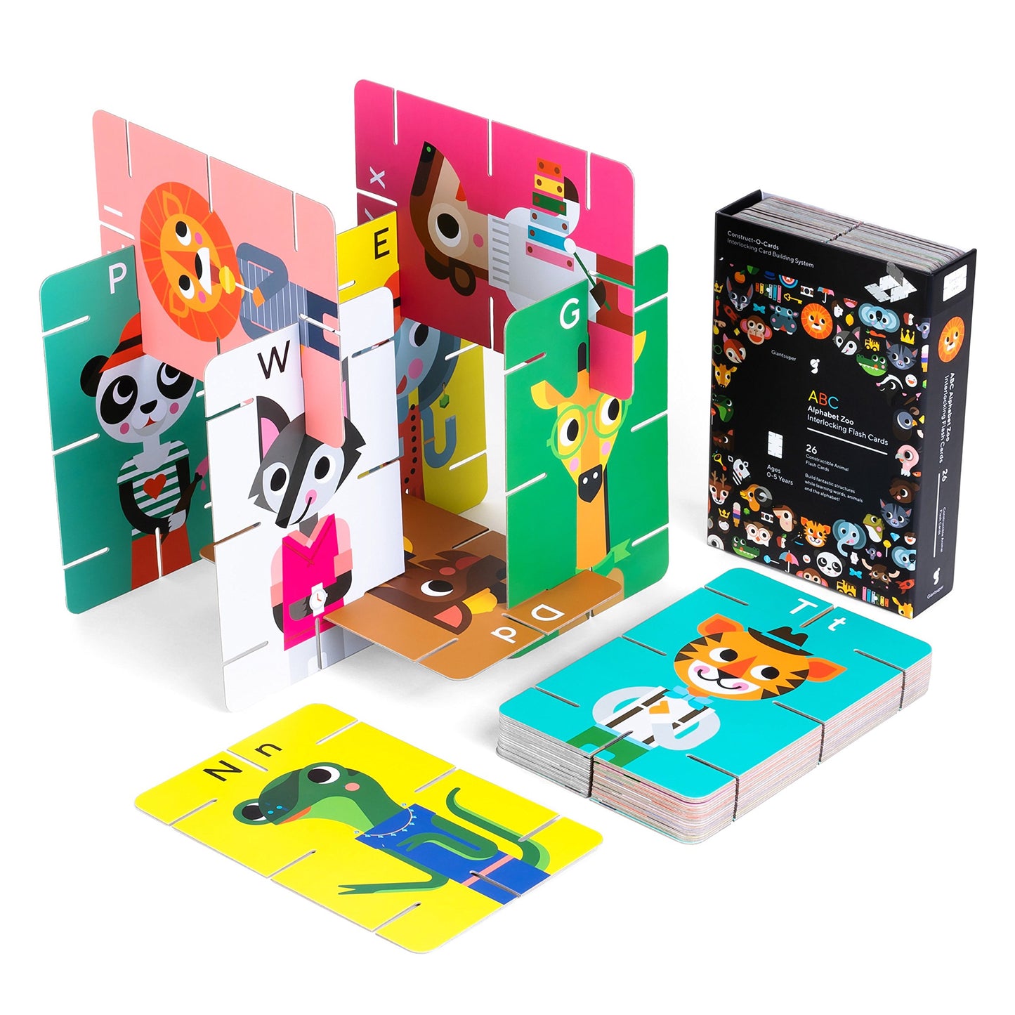 ABC Flash Cards Alphabet Zoo Constructible & Interlocking - Constructible Vocabulary/Animal/Color/Shape/Letter Cards for Toddlers and Preschoolers