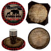 Let The Adventures Begin Tree Boy Baby Shower Party Supplies - 64 Piece Rustic Baby Shower Tableware Set Includes Large 9" Dinner Plates and 7"