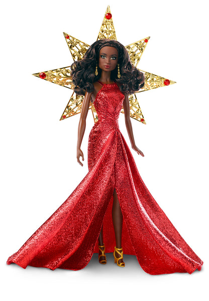 Barbie 2017 Holiday Doll with Red Metallic Gown and Accessories.