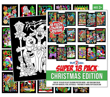 Super Pack of 18 Fuzzy Velvet Coloring Posters (Christmas Edition) - Excellent Family Time Craft Project to Share and Color - All Ages DIY Coloring