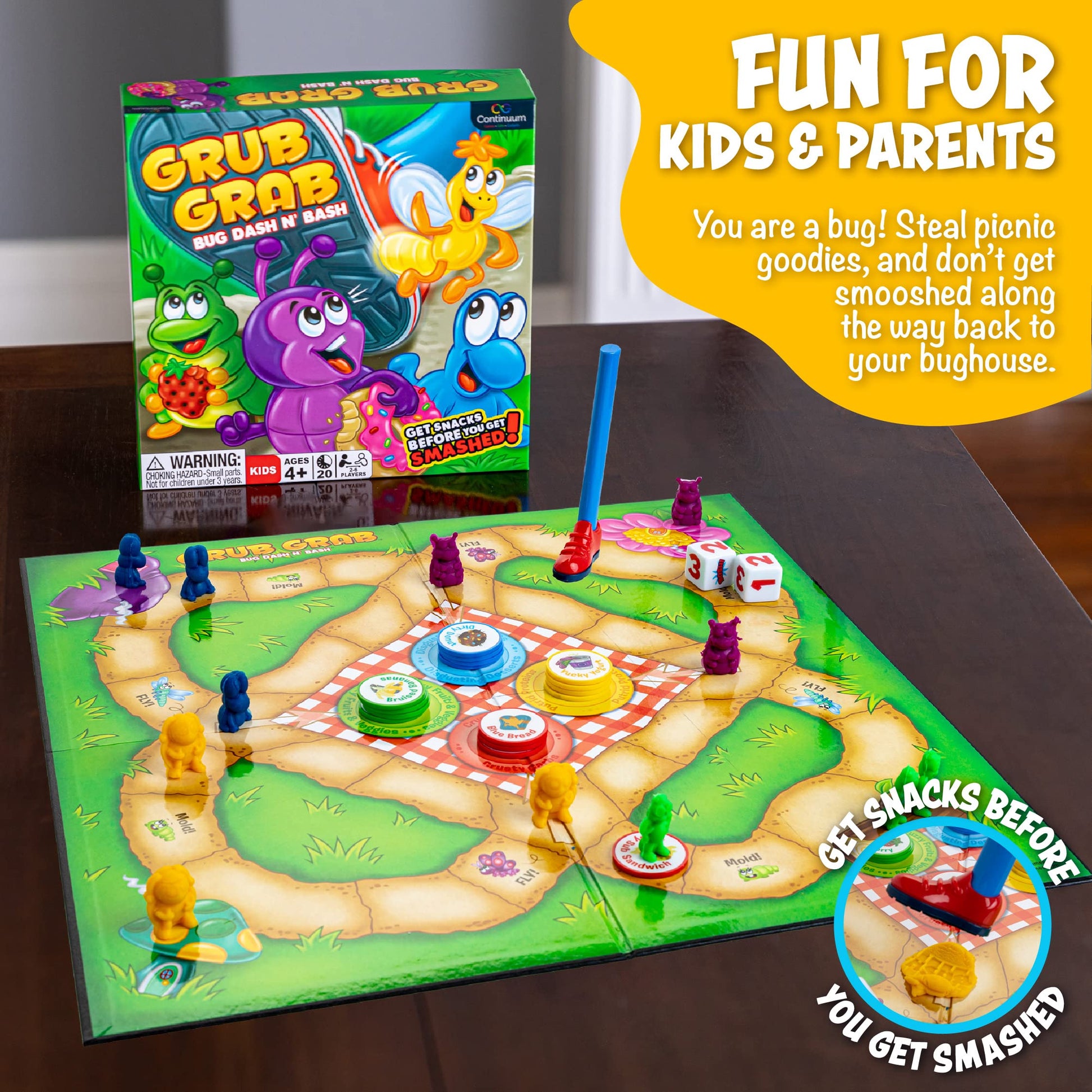 Grub Grab Board Games for Kids 4-6 Interactive Game Ant Bugs Boardgame for Children and Family Night 2-6 Players Ages 4+