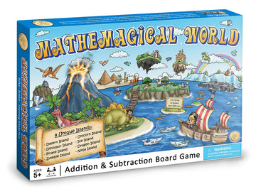 Mathemagical World - Addition & Subtraction Math Board Game for Kids, 2-4 players, Ages 5+ and Perfect for Homeschool, Kindergarten, Pre-k, and Gifted