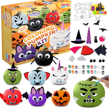 Klever Kits Halloween Pumpkin Decorating Kit, Halloween Painting Kits Party Favors for Kids, Arts and Craft Party Supplies, DIY Coloring Pumpkin