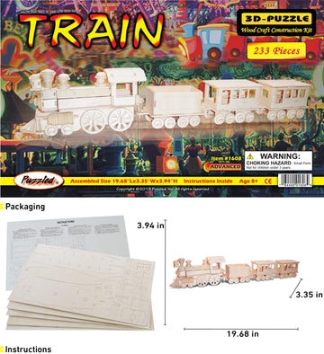 Puzzled 3D Puzzle Train Wood Craft Construction Model Kit, Fun Unique & Educational DIY Wooden Toy Assemble Unfinished Craft Hobby Classic Train