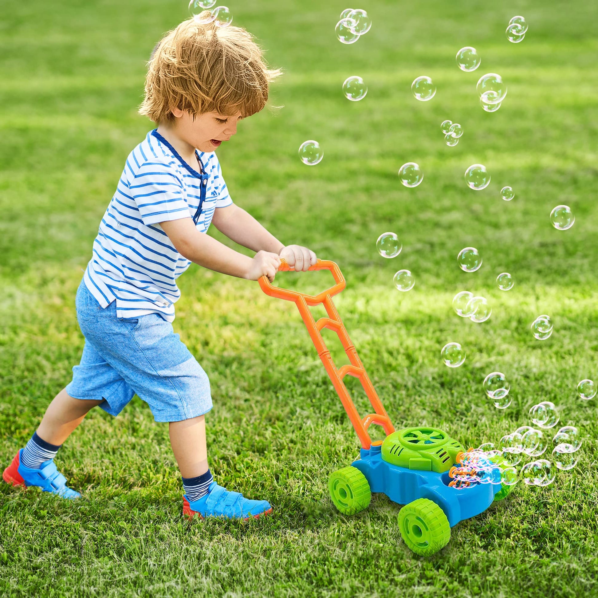 ArtCreativity Bubble Lawn Mower for Toddlers 1-3, Kids Bubble Machine for 1 Year Old Boy Gifts, Bubbles Blowing Push Toys for Kids, Summer Outdoor