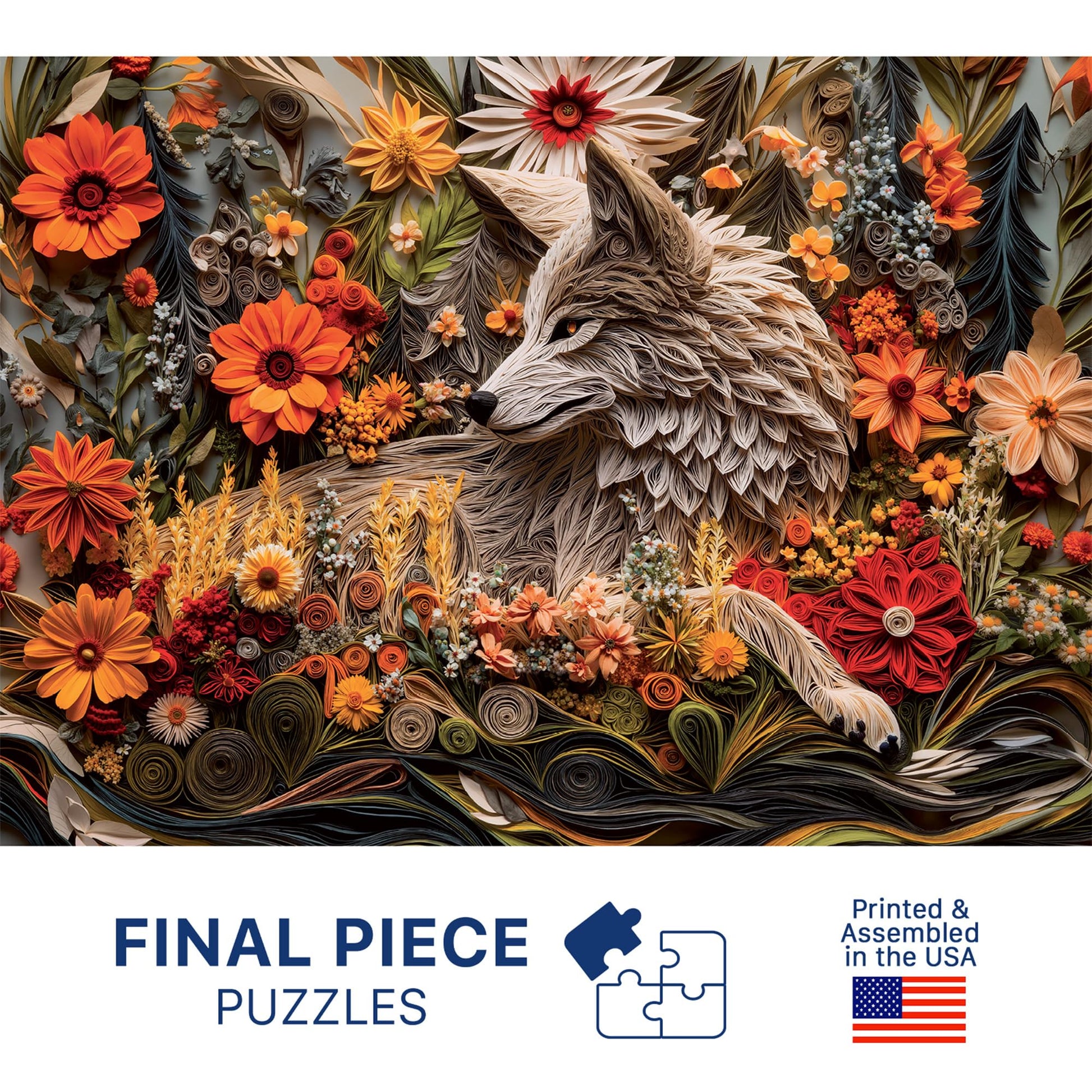 Wildflower Wolf (No. 15) - 1000 Piece Animal Jigsaw Puzzle for Adults | Printed in USA | Satin Low-Glare Finish | Random Ribbon Cut | Bonus Poster |