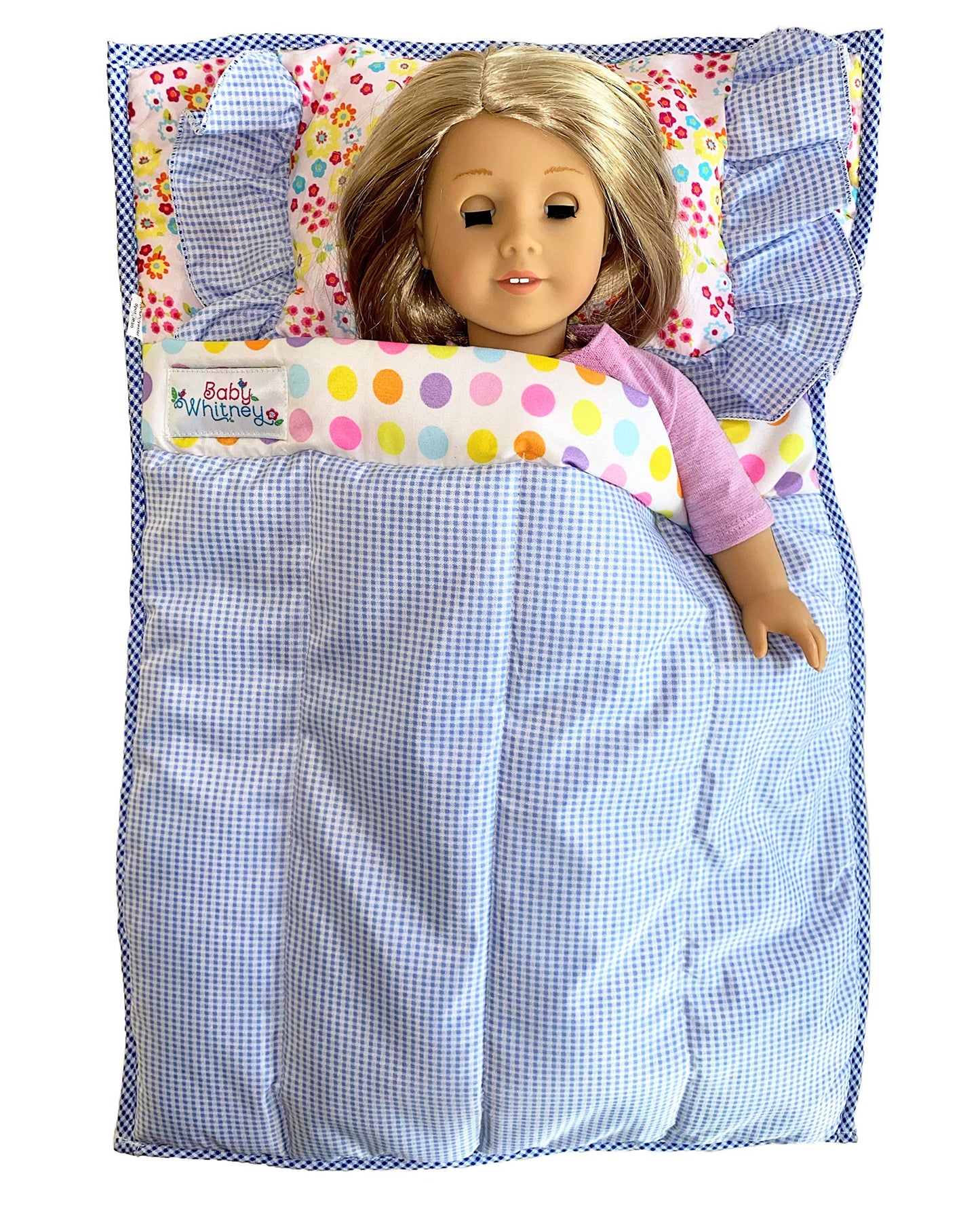 Whitney Baby Doll Bedding Set - Pillow, Blanket, Quilt for American Girl Doll