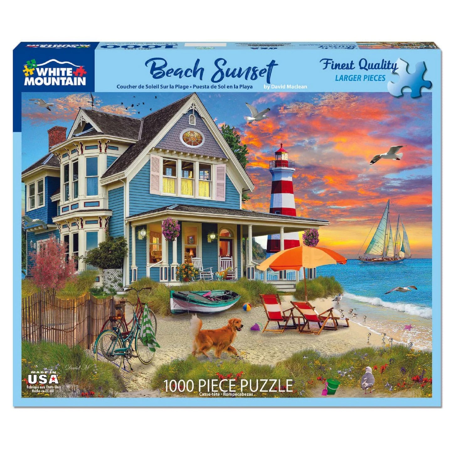 White Mountain 1000 Piece Jigsaw Puzzle Summer Night Ocean, Beach Sunset
