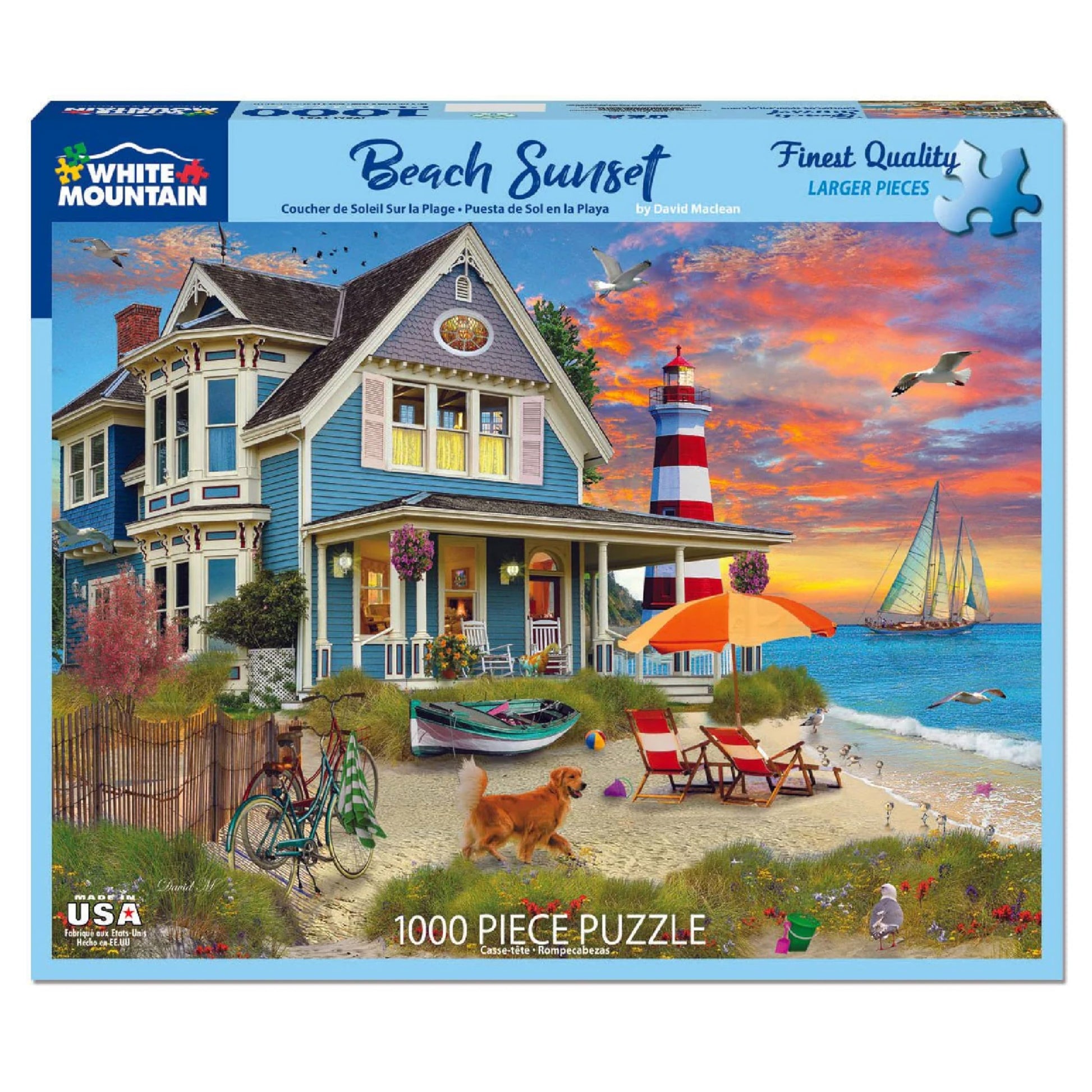 White Mountain 1000 Piece Jigsaw Puzzle Summer Night Ocean, Beach Sunset