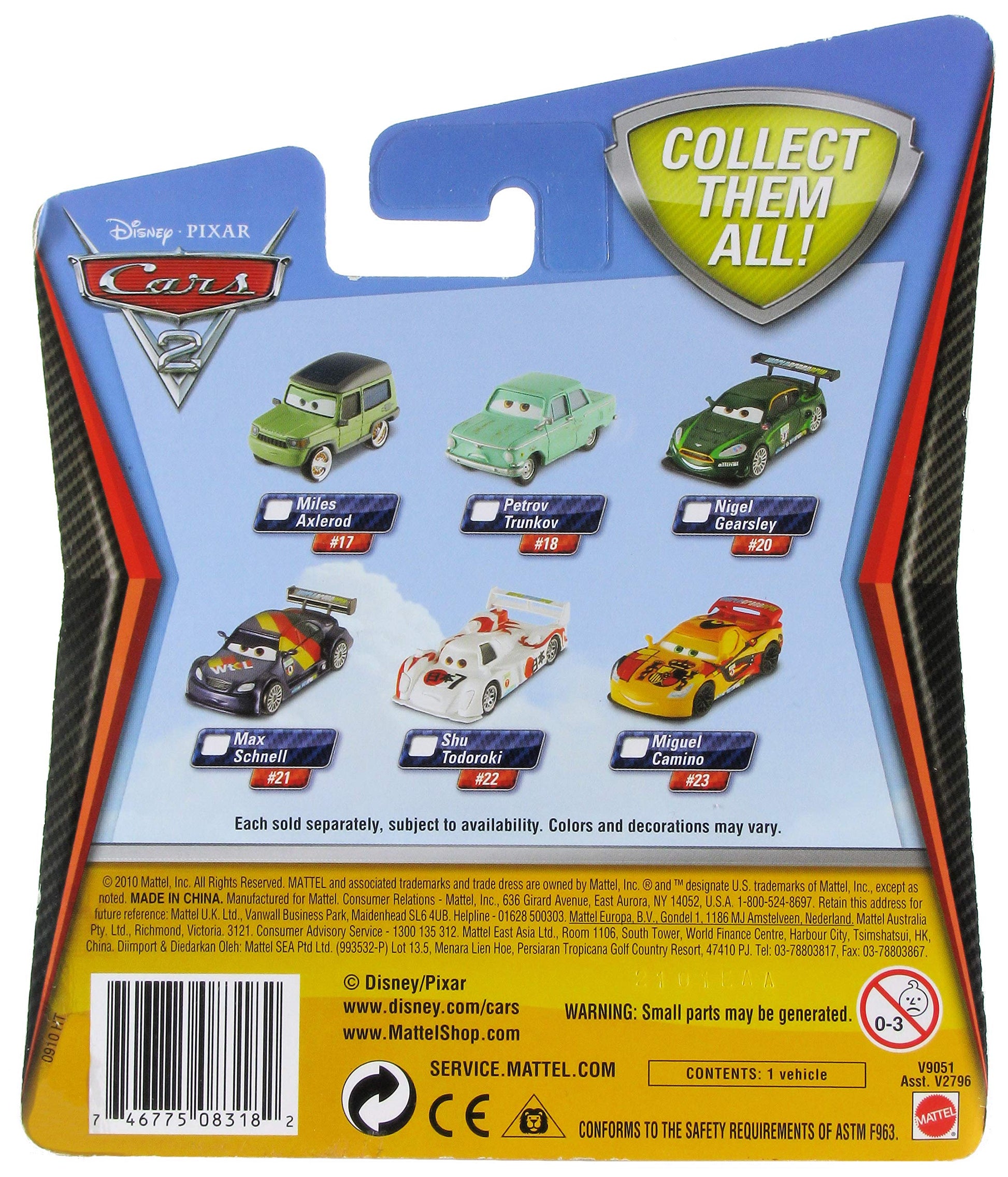 Disney Pixar Cars 2 Movie Series Mattel 1:55 Scale Die Cast Car #23 Miguel Camino