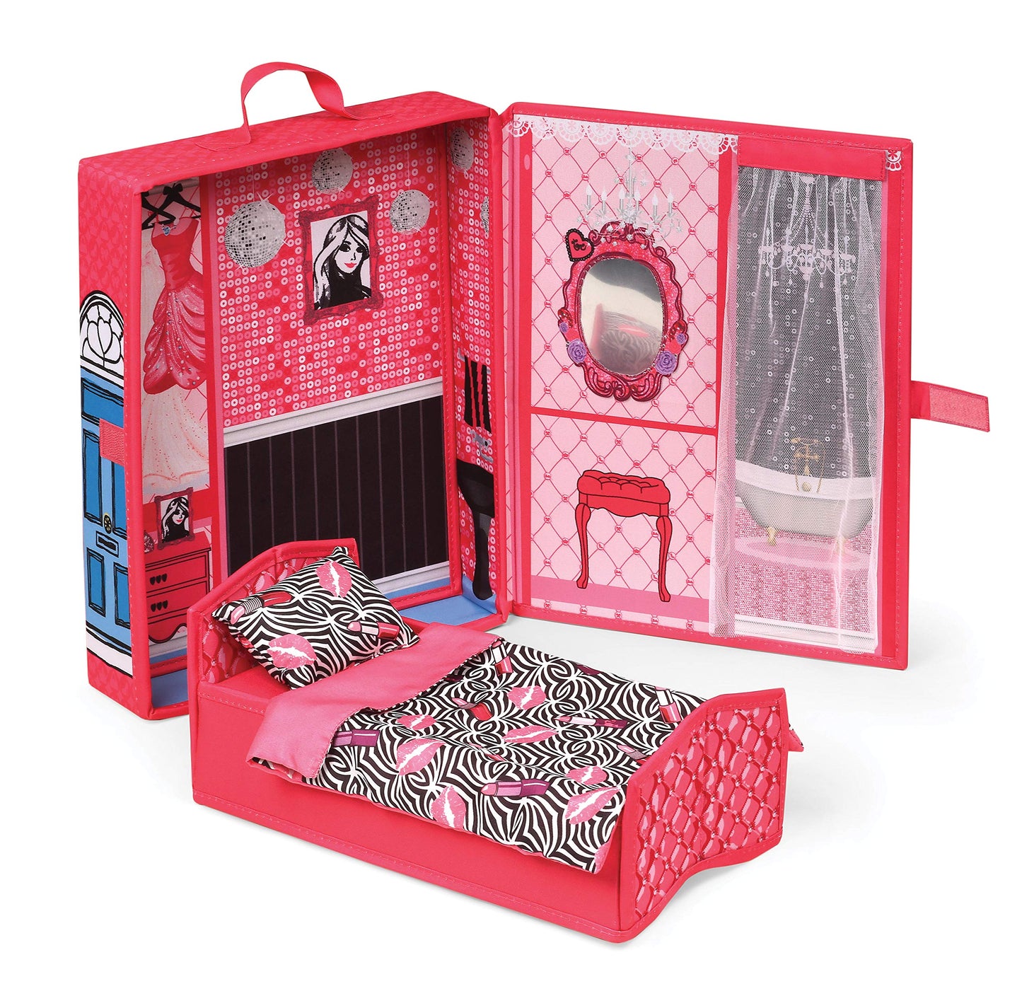 Badger Basket Portable Home & Go Dollhouse Playset with Travel Storage Case & Accessories - for 12-Inch Dolls - Convenient & Compact