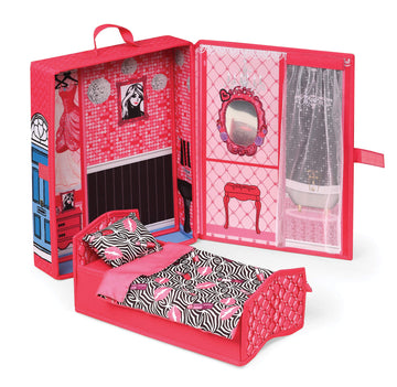 Badger Basket Portable Home & Go Dollhouse Playset with Travel Storage Case & Accessories - for 12-Inch Dolls - Convenient & Compact